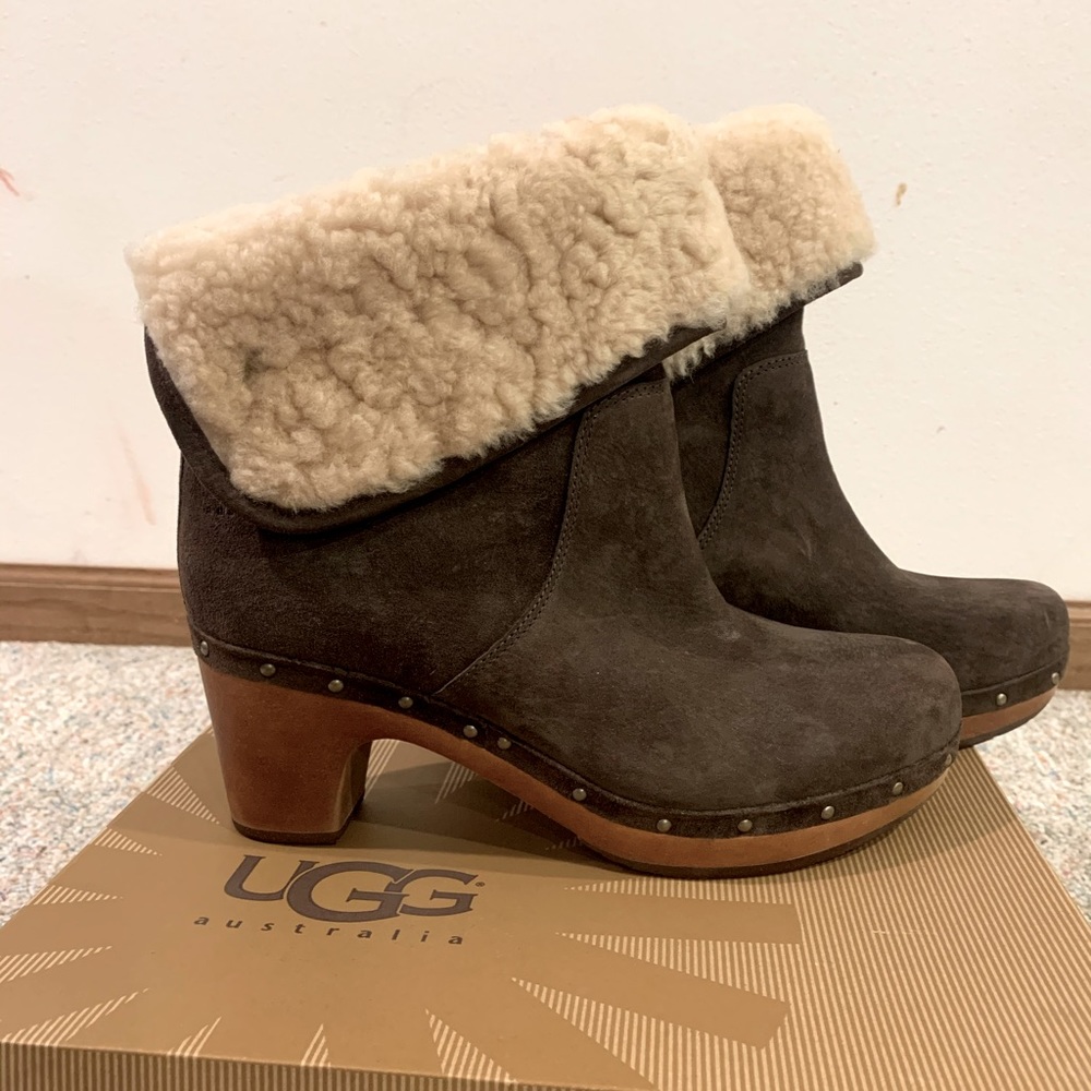 UGG | Fold Over Wool Heels Booties Brown
